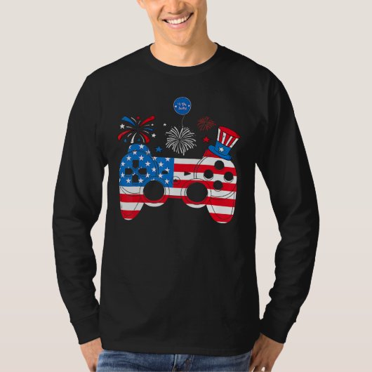 Video Game Controller Happy 4th Of July US America T-shirt (Voorkant)