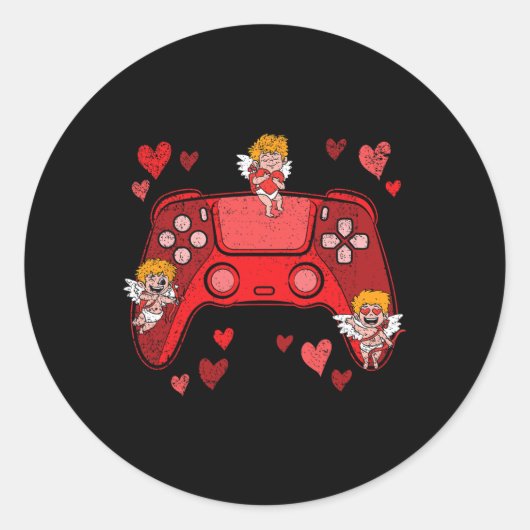 Video-game Controller Hart Valentijnsdag Schattig  Ronde Sticker (Voorkant)