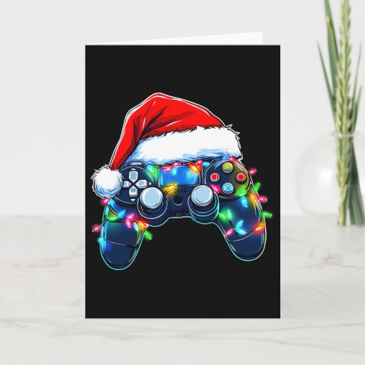 Video Game Controller Kerst Santa Hoed Gamer Bo Kaart (Voorkant)
