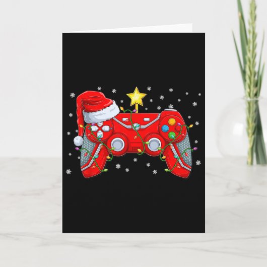 Video Game Controller Kerst Santa Hoed Gamer Bo Kaart (Voorkant)