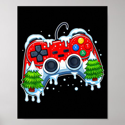 Video Game Controller Kerst Santa Hoed Gamer Bo Poster (Voorkant)