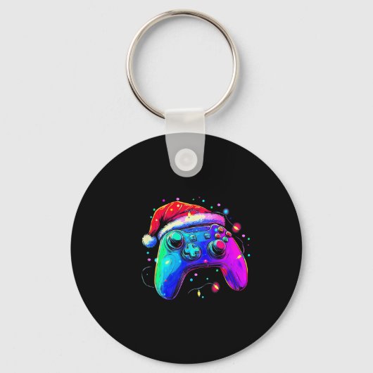 Video Game Controller Kerst Santa Hoed Gamer Bo Sleutelhanger (Voorkant)