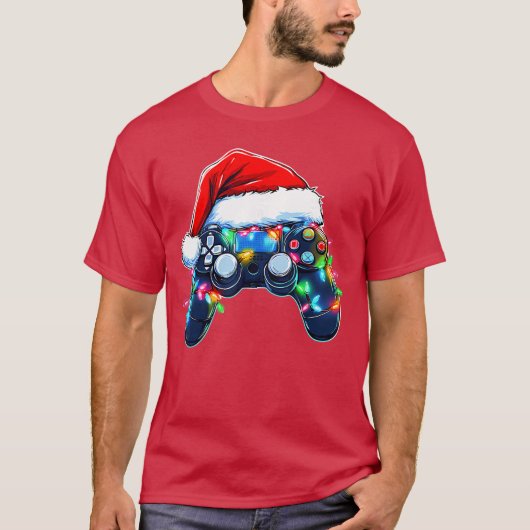 Video Game Controller Kerst Santa Hoed Gamer Bo T-shirt (Voorkant)