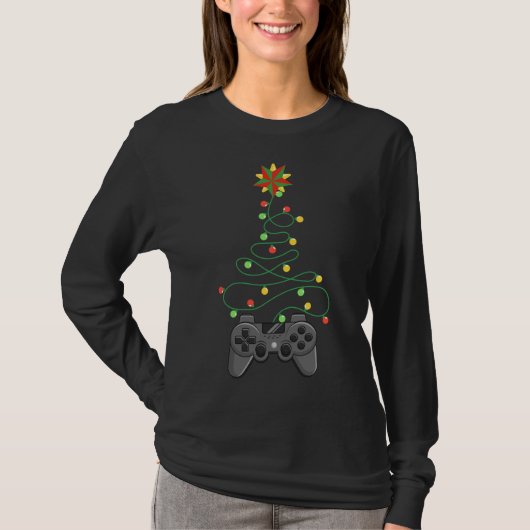 Video Game Controller kerstboom lampjes Funny T-shirt (Voorkant)