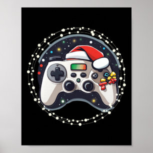 Video Game Controller Kerstman Hoed Kerstmis Gamen Poster