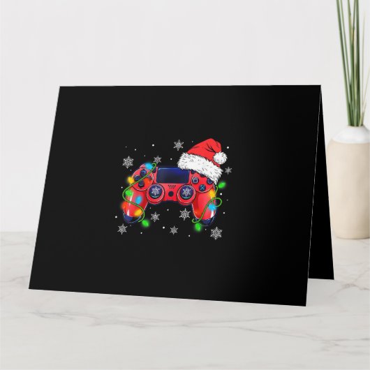 Video Game Controller Kerstman Kerstmuts Gamer Bo Kaart (Voorkant)