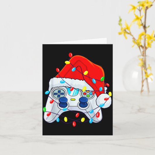 Video Game Controller Kerstman Kerstmuts Gamer Bo Kaart (Gele Bloem)
