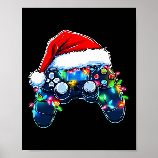 Video Game Controller Kerstman Kerstmuts Gamer Bo Poster (Voorkant)