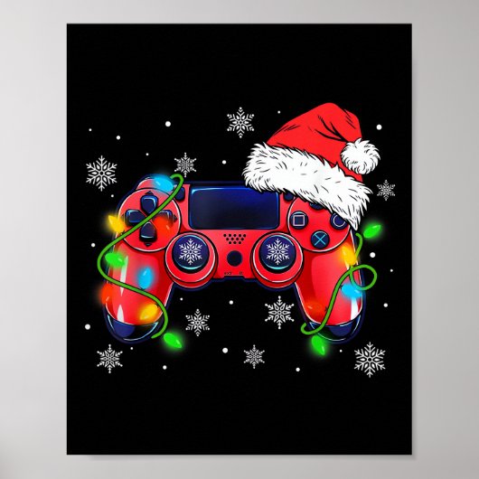 Video Game Controller Kerstman Kerstmuts Gamer Bo Poster (Voorkant)