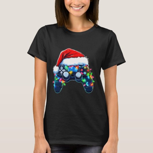 Video Game Controller Kerstman Kerstmuts Gamer Bo T-shirt (Voorkant)