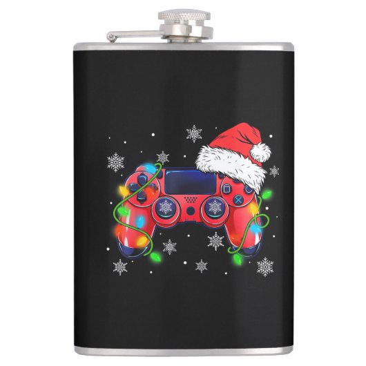 Video Game Controller Kerstmis Kerstman Hoed Gamer Heupfles (Voorkant)
