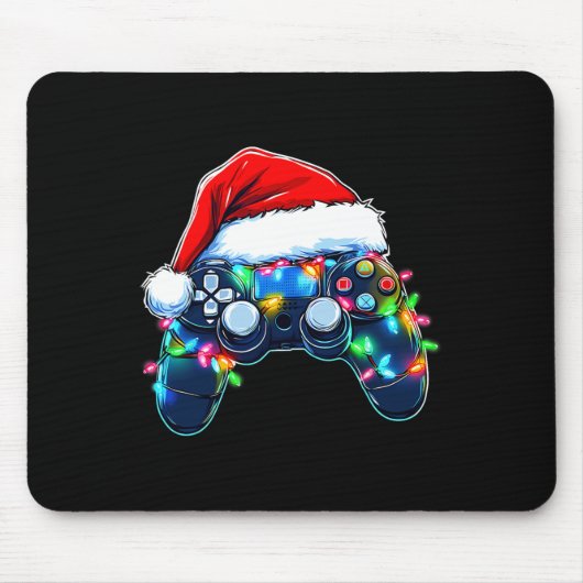 Video Game Controller Kerstmis Kerstman Hoed Gamer Muismat (Voorkant)