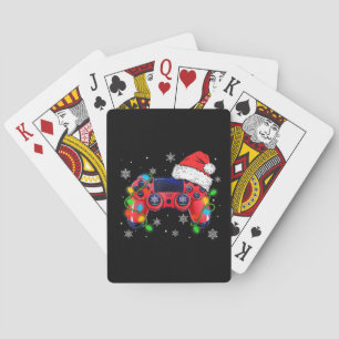 Video Game Controller Kerstmis Kerstman Hoed Gamer Pokerkaarten