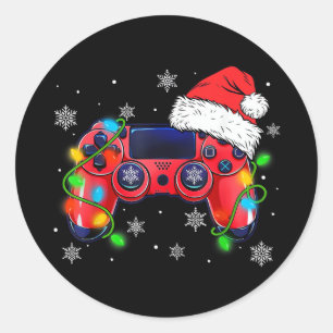 Video Game Controller Kerstmis Kerstman Hoed Gamer Ronde Sticker
