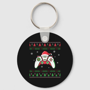 Video Game Controller Kerstmis Kerstman Hoed Gamer Sleutelhanger