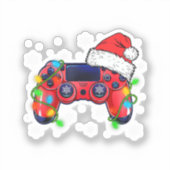 Video Game Controller Kerstmis Kerstman Hoed Gamer Sticker (Voorkant)