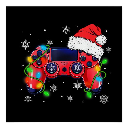 Video Game Controller Kerstmis Sinterklaas Hoed Ga Perfect Poster (Voorkant)