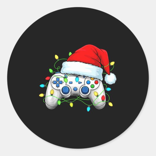 Video Game Controller Kerstmis Sinterklaas Hoed Ga Ronde Sticker (Voorkant)