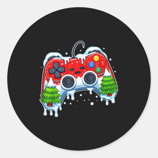 Video Game Controller Kerstmis Sinterklaas Hoed Ga Ronde Sticker (Voorkant)