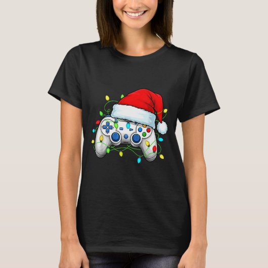 Video Game Controller Kerstmis Sinterklaas Hoed Ga T-shirt (Voorkant)