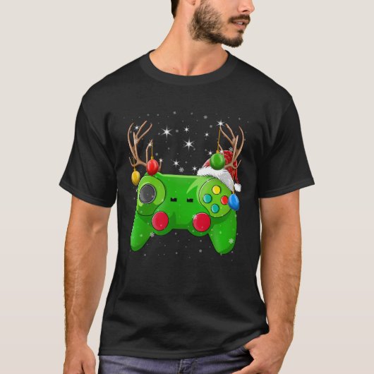 Video Game Controller Kerstverlichting Gamer T-shirt (Voorkant)