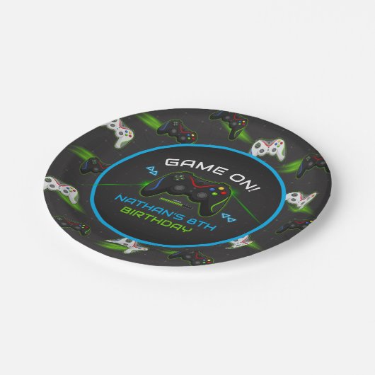 Video Game Controller Kids Verjaardag Papieren Bordje (Gekanteld)