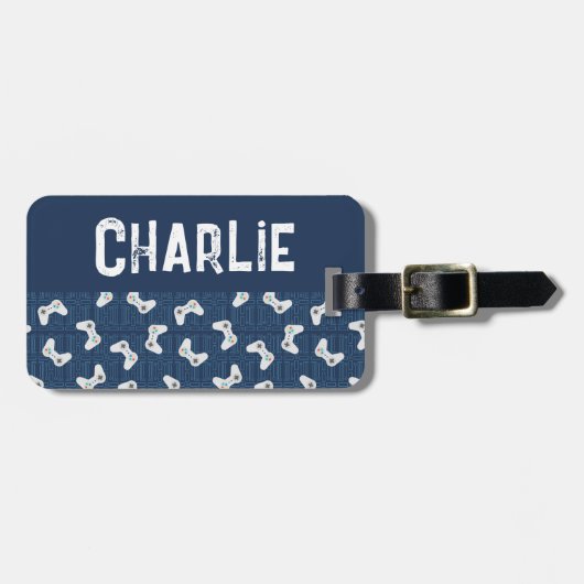 Video Game Controller Monogram Naam Blauw Bagagelabel (Voorkant horizontaal)