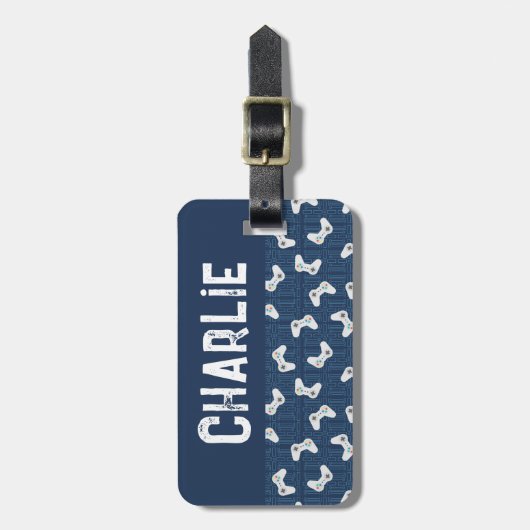 Video Game Controller Monogram Naam Blauw Bagagelabel (Voorkant verticaal)