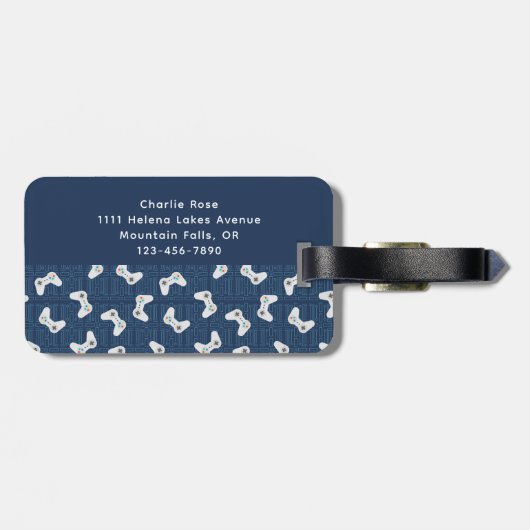 Video Game Controller Monogram Naam Blauw Bagagelabel (Achterkant horizontaal)