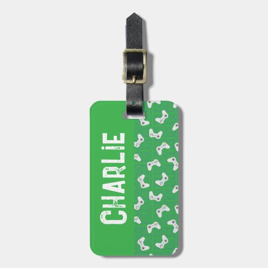 Video Game Controller Monogram Naam Groen Bagagelabel (Voorkant verticaal)