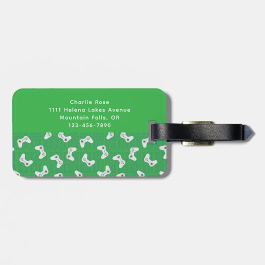 Video Game Controller Monogram Naam Groen Bagagelabel (Achterkant horizontaal)