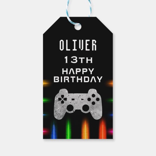 Video Game Controller Neon Gaming Birthday Cadeaulabel (Achterkant)