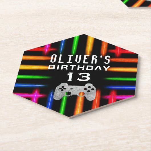 Video game Controller Neon Gaming Birthday Party Kartonnen Onderzetters (Schuin)