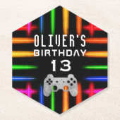 Video game Controller Neon Gaming Birthday Party Kartonnen Onderzetters (Voorkant)