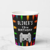 Video game Controller Neon Gaming Birthday Party Papieren Bekers (Achterkant)