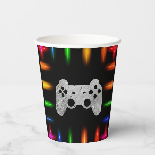 Video game Controller Neon Gaming Birthday Party Papieren Bekers (Achterkant)