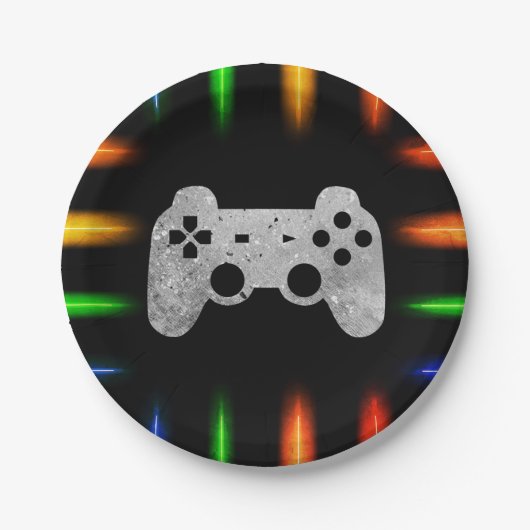 Video game Controller Neon Gaming Birthday Party Papieren Bordje (Voorkant)