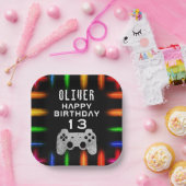 Video game Controller Neon Gaming Birthday Party Papieren Bordje (Feest)