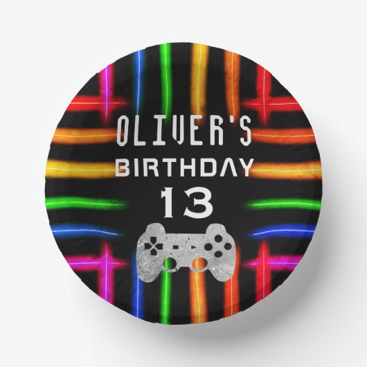 Video game Controller Neon Gaming Birthday Party Papieren Kommen (Voorkant)