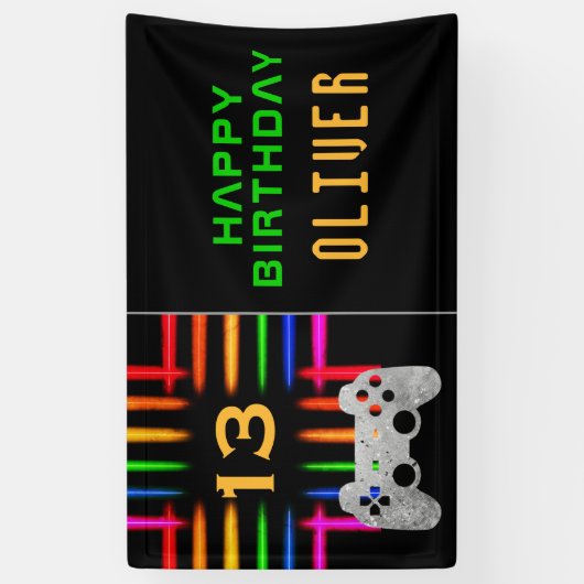 Video game Controller Neon Gaming Birthday Party Spandoek (Verticaal)