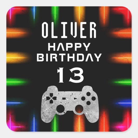 Video game Controller Neon Gaming Birthday Party Vierkante Sticker (Voorkant)