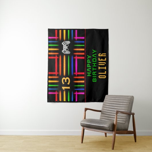 Video game Controller Neon Gaming Birthday Party Wandkleed (In situ)