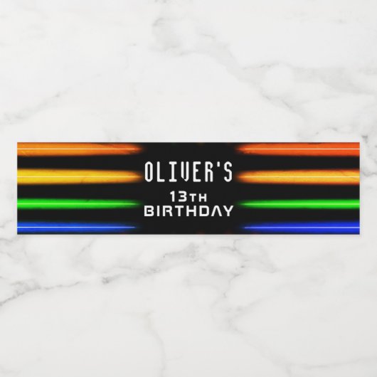 Video game Controller Neon Gaming Birthday Party Waterfles Etiket (Enkel label)