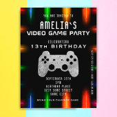 Video Game Controller Neon Gaming Birthday Uitnodiging Briefkaart