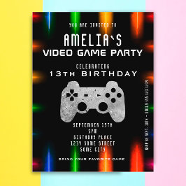 Video Game Controller Neon Gaming Birthday Uitnodiging Briefkaart