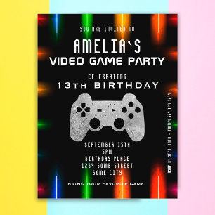 Video Game Controller Neon Gaming Birthday Uitnodiging Briefkaart