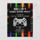 Video Game Controller Neon Gaming Birthday Uitnodiging Briefkaart (Voorkant)