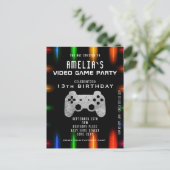 Video Game Controller Neon Gaming Birthday Uitnodiging Briefkaart (Staand voorkant)