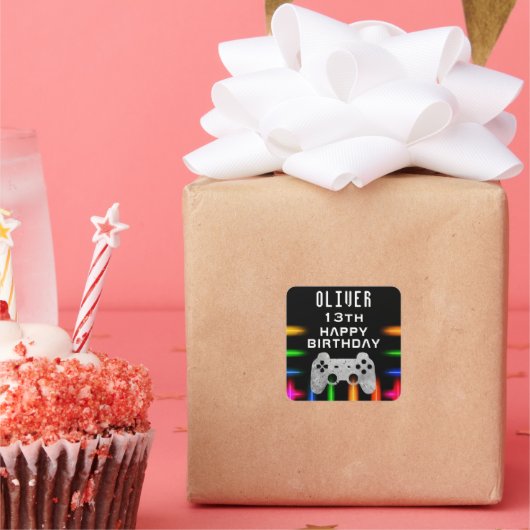 Video Game Controller Neon Gaming Birthday Vierkante Sticker (Feest)