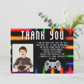 Video Game Controller Neon Gaming Foto Verjaardag Bedankkaart (Staand voorkant)